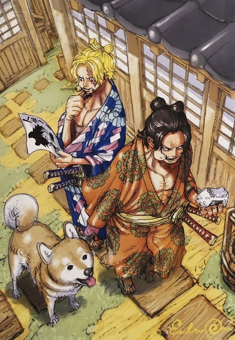 Ace and his brother Sabo depicted as samurai!
Sabo is also currently the user of aces old devil fruit from which he gets his nickname flame emperor