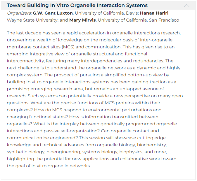 Excited to co-organize a session on organelle interactions at the upcoming <a href="/ASCBiology/">American Society for Cell Biology</a>  2024! 🌟 Join us to explore cutting-edge research on membrane contact sites and in vitro organelle interaction systems.  Be part of this discussion and submit your abstract today!