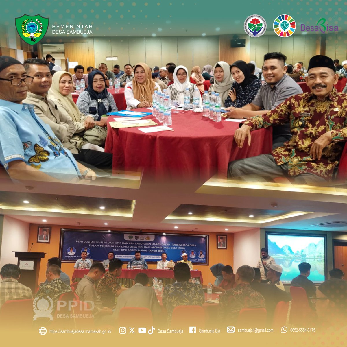 DesaSambueja's tweet image. Penyuluhan Hukum APIP dan APH dalam rangka JAGA DESA dalam pengelolaan DANA DESA (DD) dan ALOKASI DANA DESA (ADD) Tahun Anggaran 2024, Bertempat di Hotel Almadera Makassar. Sabtu 27 s/d 29 Juli 2024.

#desasambueja
#jagadesa
#apip
#aph
#danadesa
#alokasidanadesa
#indonesia