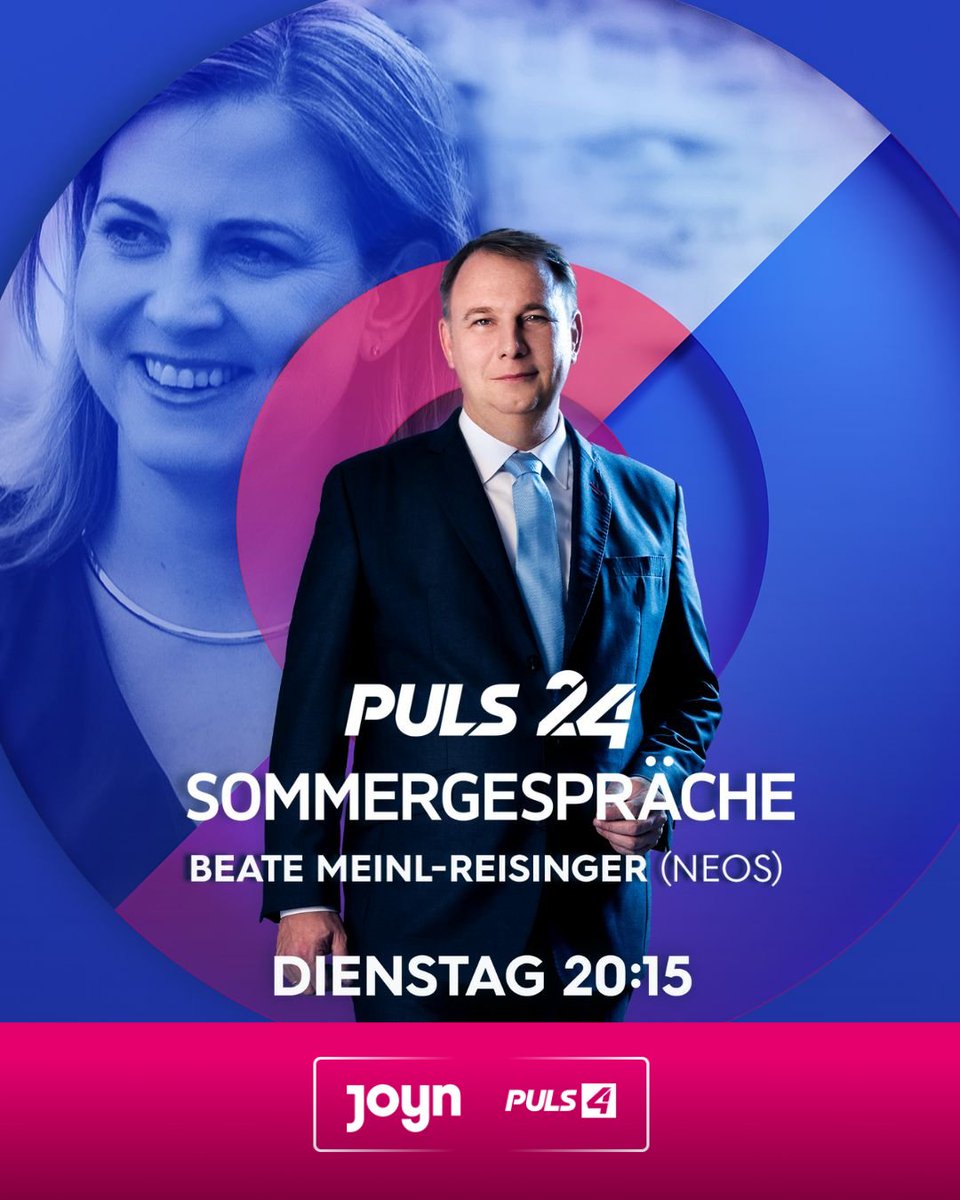 PULS 4 (@puls4) on Twitter photo Die Sommergespräche gehen weiter! 🔍🗳️ Heute beantwortet NEOS-Chefin <a href="/BMeinl/">Beate Meinl-Reisinger</a> die Fragen von Meinrad Knapp 🎤 Um 20:15 Uhr auf PULS 24, PULS 4 und <a href="/joynoesterreich/">Joyn Österreich</a>
#meinlreisinger #neos #sommergespraeche #PULS4 #PULS24 #JOYN #JOYNAT Die Sommergespräche gehen weiter! 🔍🗳️ Heute beantwortet NEOS-Chefin <a href="/BMeinl/">Beate Meinl-Reisinger</a> die Fragen von Meinrad Knapp 🎤 Um 20:15 Uhr auf PULS 24, PULS 4 und <a href="/joynoesterreich/">Joyn Österreich</a>
#meinlreisinger #neos #sommergespraeche #PULS4 #PULS24 #JOYN #JOYNAT