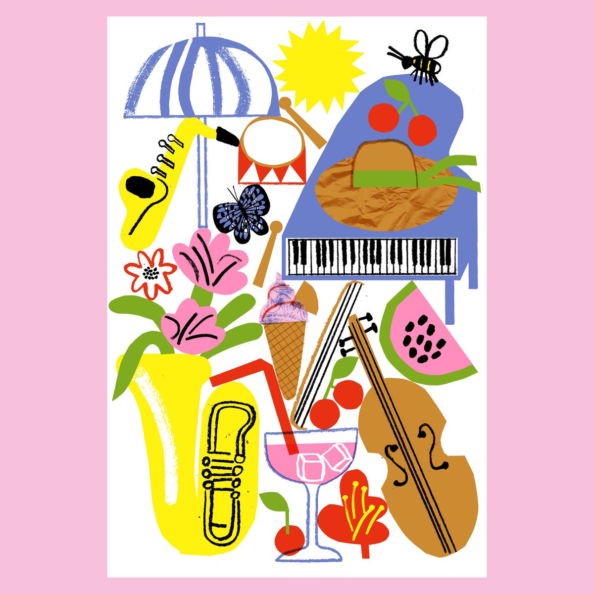 Klassieke Muziek!! 🍋🎻🎼 new artwork for <a href="/volkskrant/">de Volkskrant</a> all about classical music concerts in the summer 🎷☀️🎹🍉