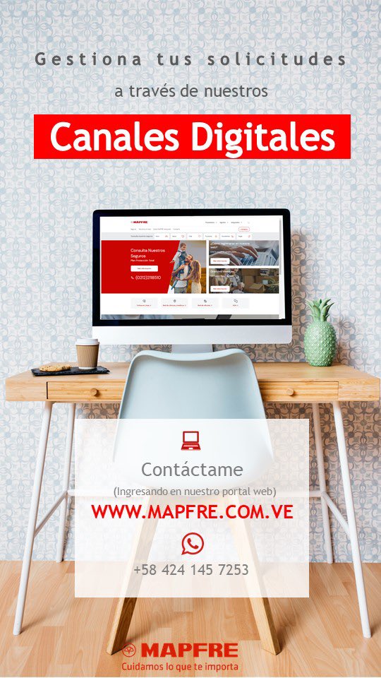 Les recordamos que pueden realizar todas sus solicitudes a través de nuestros canales digitales y plataforma web 🖥️💻:

mapfre.com.ve 

#CuidamosLoQueTeImporta