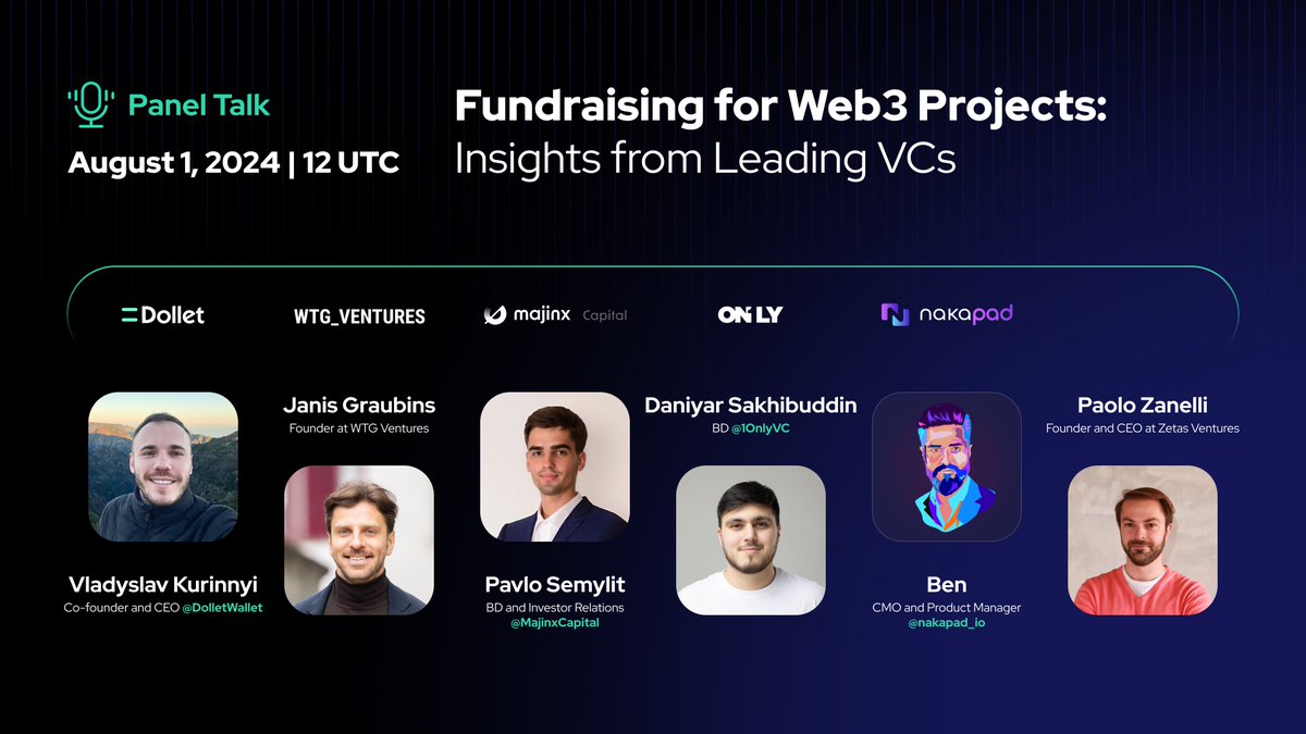 Let’s dive into Fundraising for Web3 Projects! 💸

📆 August 1 | 12 UTC
 📍 x.com/i/spaces/1kvJp… 
 🎤 Speakers: <a href="/JanisGraubins/">Janis Graubins</a>, <a href="/paolo_zanelli/">Paolo Zanelli</a>, <a href="/DaniyarWeb3/">Daniyar</a>, <a href="/PavloSemylit/">Pavlo</a>, <a href="/nakapad_io/">NakaPad 🟣🚀</a>, <a href="/V_dollet/">Vladyslav</a>
 
Don’t miss insights from Leading VCs. Join us!
