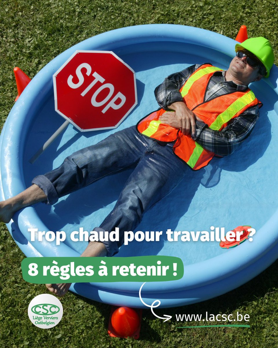 Il fait chaud cette semaine🥵
En cas de forte chaleur au travail, les travailleuses et les travailleurs ont droit à un certain nombre de mesures de protection.
Découvrez les 8 règles à retenir en la matière bit.ly/46ncJDC