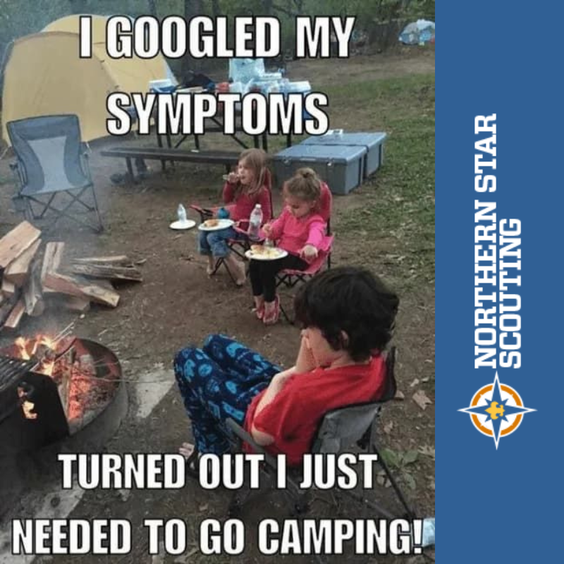 NorthernStarBSA's tweet photo. When all else fails, pack up, pitch a tent, and let the adventures begin! 🌄🏞️ #CampingTherapy #NatureHeals #AdventureAwaits #GrumpyNoMore https://t.co/pNroYHI3ib