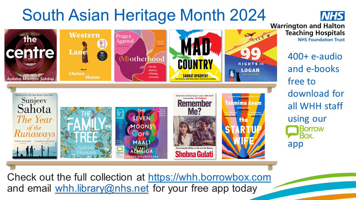 Celebrate. Commemorate. Educate. Join us to celebrate South Asian Heritage Month 2024 with new e-audio and e-book titles. Check out the full collection at bit.ly/4dr7Agp free to WHH staff. Email whh.library@nhs.net for FREE access today.  #SAHM24 #SouthAsianHeritageMonth