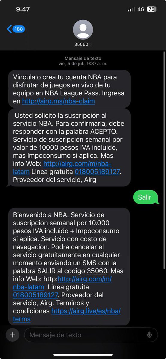 jansoqui17's tweet photo. #claro #claroladrones,  resulta que envían un msj de texto suscribiéndolo a x producto y si uno no lo contesta lo suscriben cobrándote en la factura siguiente, pero ahora ni respondiendo  el msj  te quitan el cobro, @CRCCol  @ClaroTeAyuda @ClaroColombia #abusivos https://t.co/LhxmEcZYxc