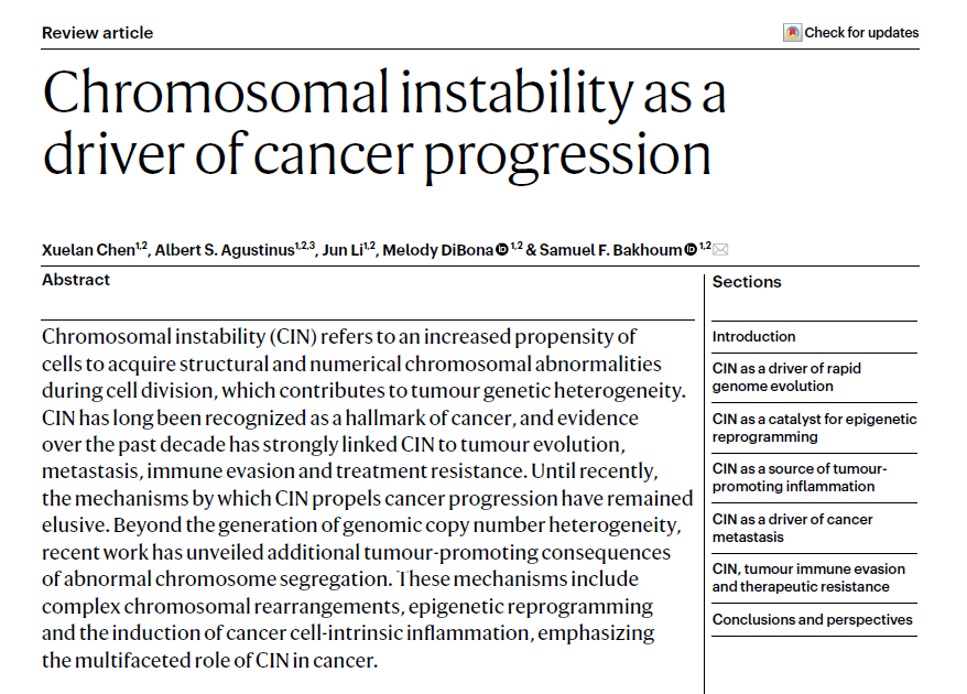 Memorial Sloan Kettering Radiation Oncology (@msk_radonc) on Twitter photo New review of chromosomal instability in <a href="/NatureRevGenet/">Nature Reviews Genetics</a>: Beyond the generation of genomic copy number heterogeneity, recent work has unveiled additional tumour-promoting consequences of abnormal chromosome segregation.
🧬nature.com/articles/s4157… New review of chromosomal instability in <a href="/NatureRevGenet/">Nature Reviews Genetics</a>: Beyond the generation of genomic copy number heterogeneity, recent work has unveiled additional tumour-promoting consequences of abnormal chromosome segregation.
🧬nature.com/articles/s4157…