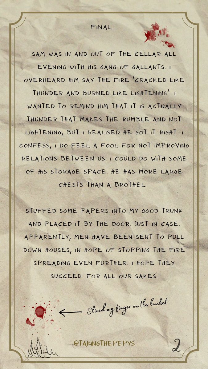 TakingThePepys's tweet photo. 2nd September, 1666 (Part 2) 

Nathaniel prepares for the worst. https://t.co/Hd4FrI2hZV