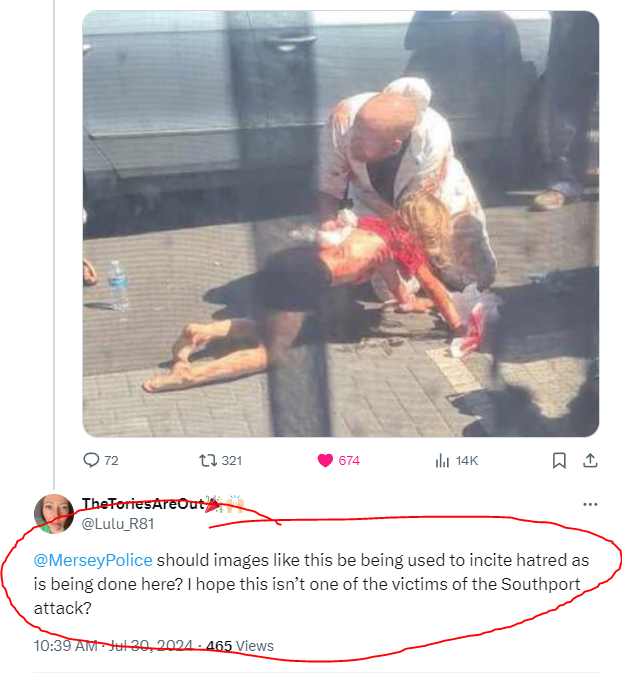 JoelWBerry's tweet photo. This is a picture of a little girl who was stabbed by a 17-year-old Islamic terrorist while attending a Taylor Swift dance party in the UK. 3 children were killed. 

Below the photo is a reply from a liberal white woman. https://t.co/J7gwTR1HYU