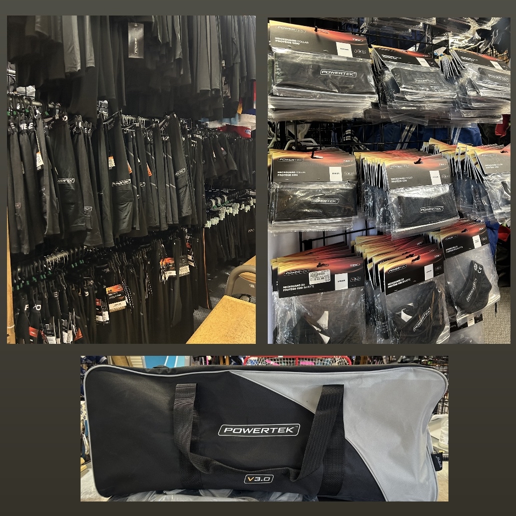 Ready for the hockey season! Restocked on all PowerTek neck guards, bags, jocks, and more. #PlayItAgainSports #Milton #Hockey #Restock