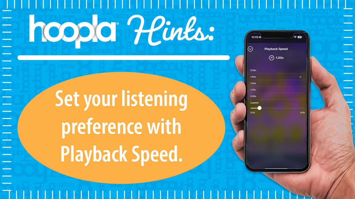 hooplaDigital's tweet image. Did you know you can adjust the playback speed of your audiobooks on hoopla? Simply use the playback controls to find your perfect listening pace! 🎧📚 #hooplahint #audiobooktips