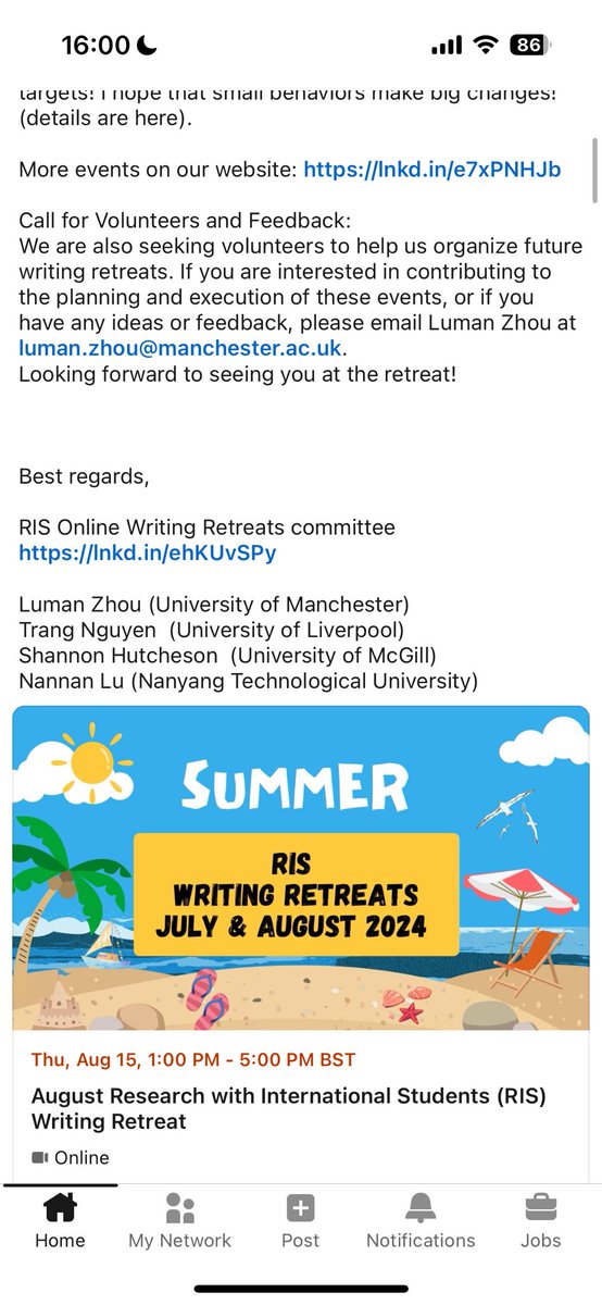 Join us! 🌞Research with International Students Writing Retreat, specifically designed for international PhD students, early-career researchers, and mature university staff in the field of international higher education.

August 15th, Thursday, 1-5pm
Zoom meeting: 735 416 5394