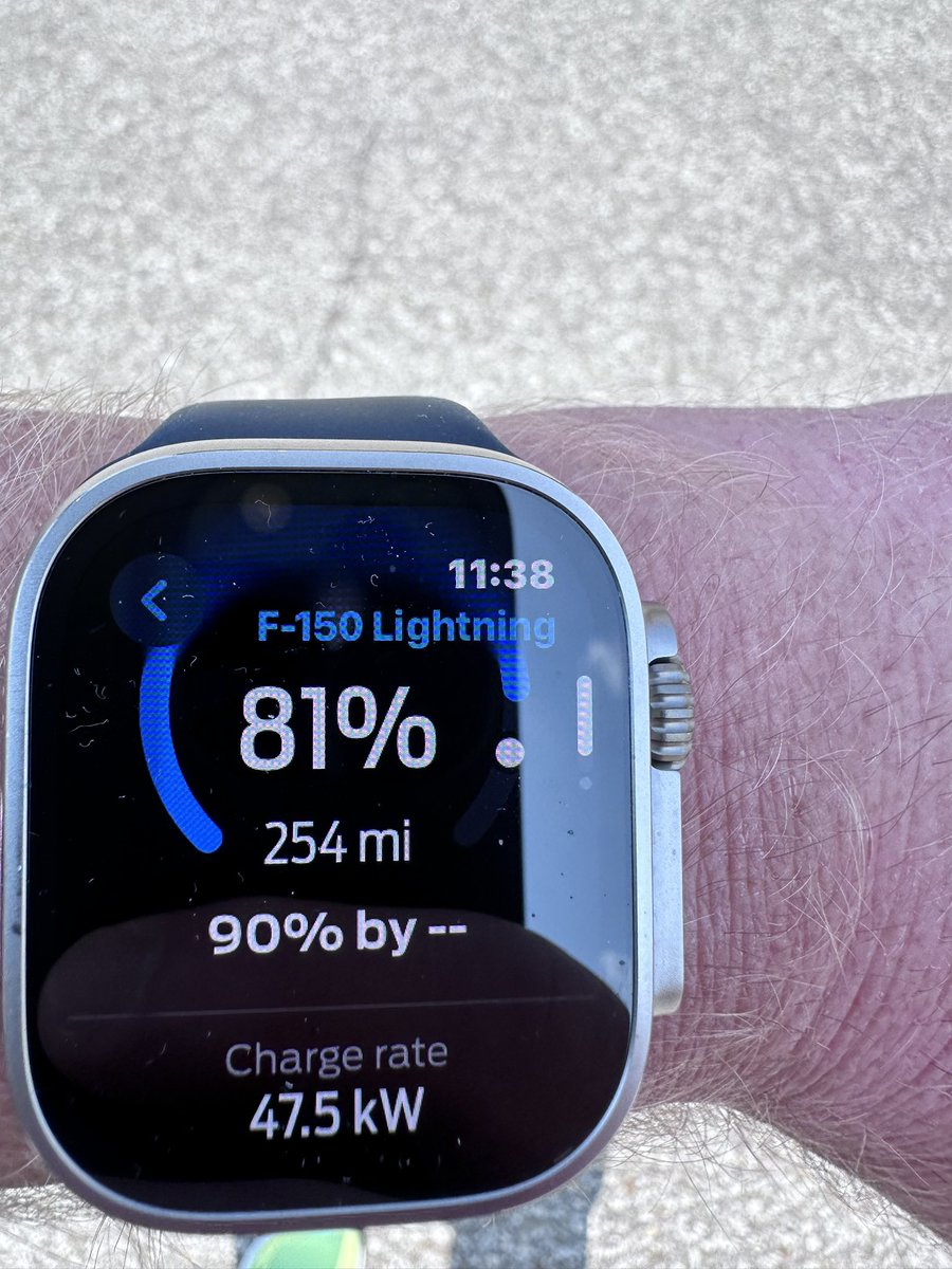 Jim_363's tweet photo. I was out walking yesterday while my vehicle was charging. It's so handy to have FordPass on my Apple Watch to check the charge status. Just a simple 'Open FordPass' and it’s there.
#F150Lightning #FordPass #AppleWatch @FordCanada @Ford @FordTrucks @Apple https://t.co/1VSjNd4rNQ