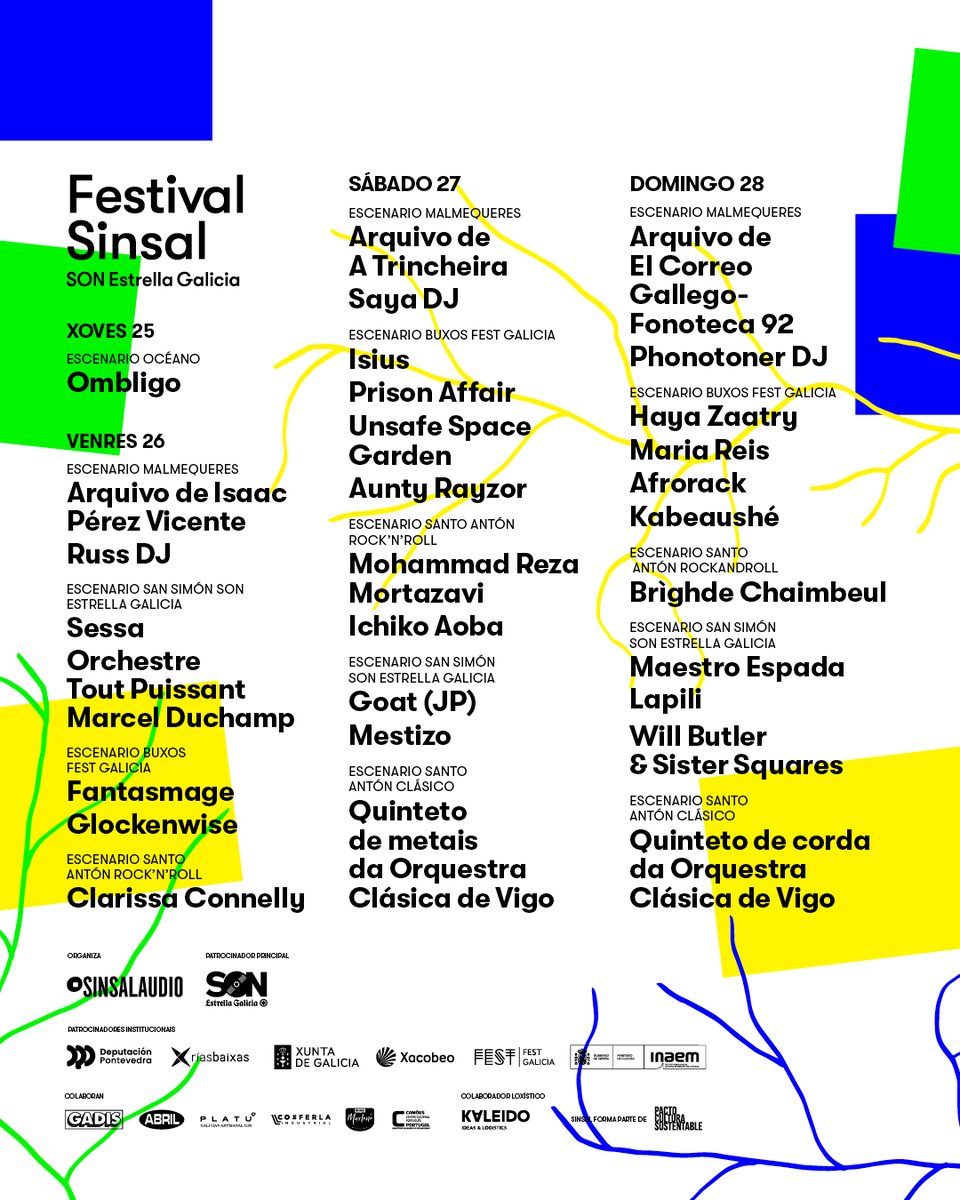 🔵 Así quedou o cartel de #Sinsal2024 <a href="/SON_EG/">SON Estrella Galicia</a>, con 26 bandas e solistas de 16 países. Unha proposta de estilos, oríxenes, tendencias e actitudes moi diferentes, case contradictorias. Unha convivencia de culturas que teñen en común o seu compromiso a súa singularidade.
GRAZAS!