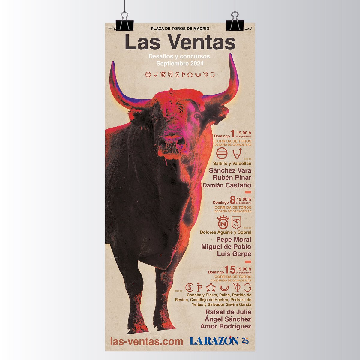 💥 𝗘𝗟 𝗖𝗔𝗥𝗧𝗘𝗟💥 Al completo, el cartel anunciador de los 3⃣ primeros festejos del mes de septiembre con marcador carácter torista en #LasVentas