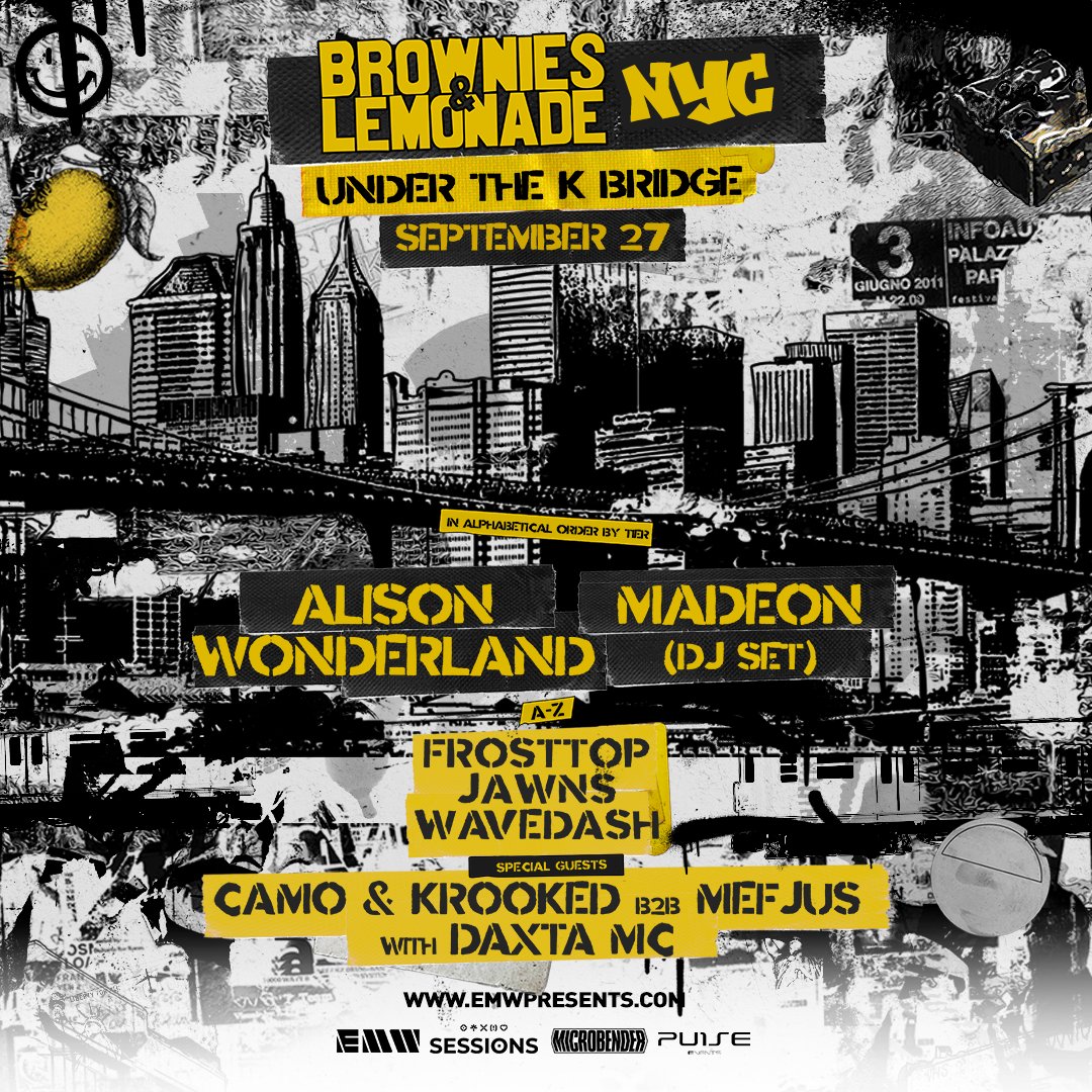Closed Sessions (@_closedsessions) on Twitter photo 🚨ABSOLUTELY MENTAL NYC ANNOUNCEMENT🚨
Alison Wonderland & Madeon DJ Set
w/ Frosttop, Jawns, Wavedash + special guests Camo & Krooked B2b Mef Jus with Daxta MC
a MASSIVE RAVE @ Under The K Bridge Park in BKNY on Sept. 27th <a href="/TeamBandL/">Brownies & Lemonade🍫🍋</a>
Pre-Sale Sign-Up
tinyurl.com/UnderTheKBL 🚨ABSOLUTELY MENTAL NYC ANNOUNCEMENT🚨
Alison Wonderland & Madeon DJ Set
w/ Frosttop, Jawns, Wavedash + special guests Camo & Krooked B2b Mef Jus with Daxta MC
a MASSIVE RAVE @ Under The K Bridge Park in BKNY on Sept. 27th <a href="/TeamBandL/">Brownies & Lemonade🍫🍋</a>
Pre-Sale Sign-Up
tinyurl.com/UnderTheKBL