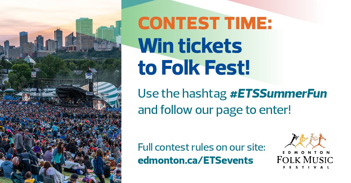 takeETSalert's tweet photo. Contest time! Enter to win one of 10 pairs of tickets to @edmfolkfest
Let us know what artists you’re most excited to see! Use the hashtags #YegTransit and #ETSSummerFun & follow us for a chance to win! Contest ends 11:59 pm, Aug 5. T&Cs/prize info: https://t.co/Zdloaura4s https://t.co/hK3qBpP20t