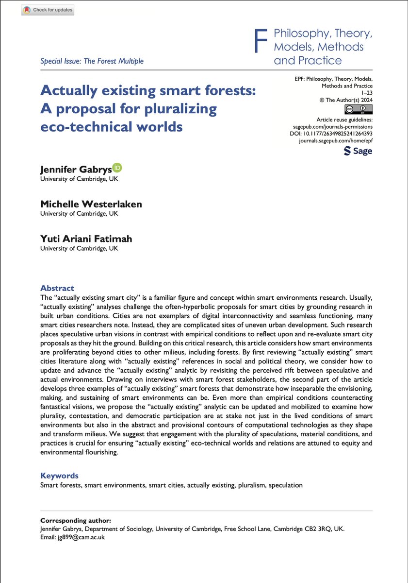 Planetary Praxis (@planetarypraxis) on Twitter photo In our new article, “Actually Existing Smart Forests,” Jennifer Gabrys, @colombinary and <a href="/yutiariani/">Yuti Ariani</a> revisit the analytic of “actually existing” to consider how speculation is a critical component of how smart environments are composed and realized: doi.org/10.1177/263498…. In our new article, “Actually Existing Smart Forests,” Jennifer Gabrys, @colombinary and <a href="/yutiariani/">Yuti Ariani</a> revisit the analytic of “actually existing” to consider how speculation is a critical component of how smart environments are composed and realized: doi.org/10.1177/263498….