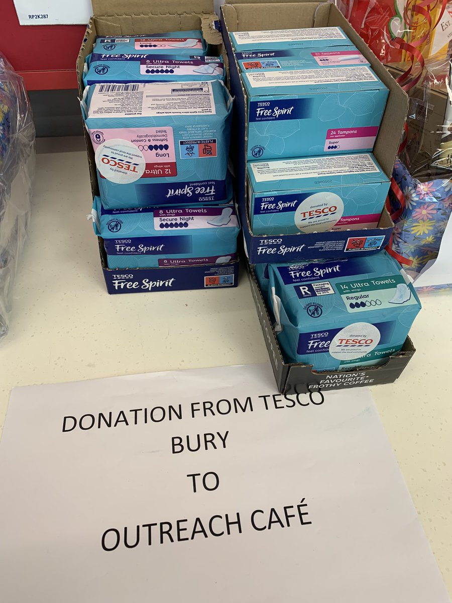 wlhowarth's tweet image. Tesco Bury have donated lots of feminine hygiene products to the Outreach Café in Radcliffe . 
@GrowingTogeth13