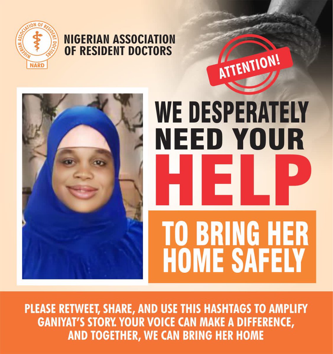 DrAishaMustaph1's tweet photo. #BringBackGaniyat 

Our plea continues!
Shattered and devastated, we continue to push for the return of Dr. Ganiyat. 

We implore you to use your influence to secure her release. Her family, friends, colleagues and patients await her safe return. Let's unite to bring her home!"

It’s been over seven months! We need your help to #BringBackGaniyat 

@OfficialDSSNG 
@HQNigerianArmy 
@PoliceNG 
@ubasanius 
@GovKaduna 
@DepGovKaduna 
@contactkdsg 
@samuelaruwan 
@officialABAT 
@officialSKSM