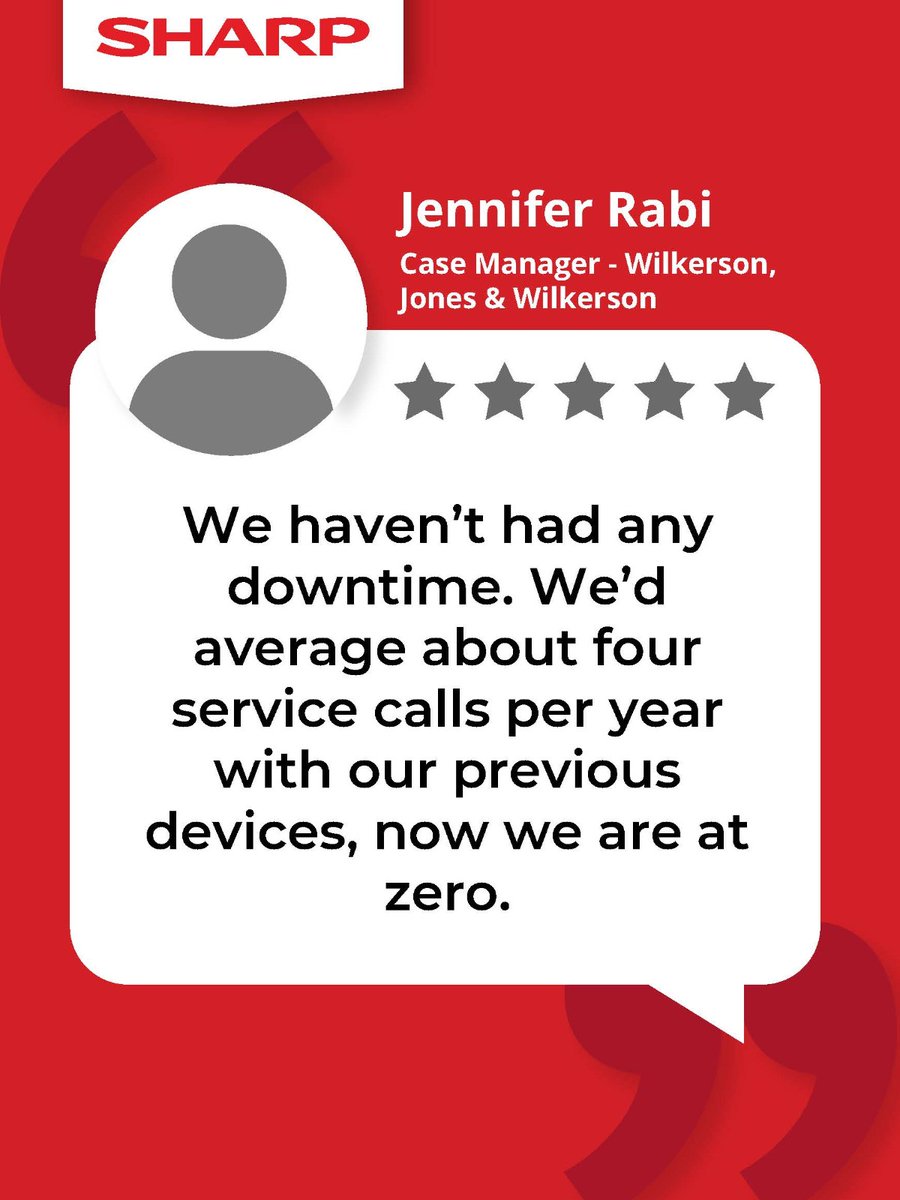 SharpBusinessUS's tweet image. Wilkerson, Jones &amp;amp; Wilkerson faced issues with their current print devices, hampering their workflow. Sharp stepped in and optimized their print environment, resulting in increased efficiency. Learn more in this case study. brnw.ch/21wLyyq #PrintManagement #SimplySmarter