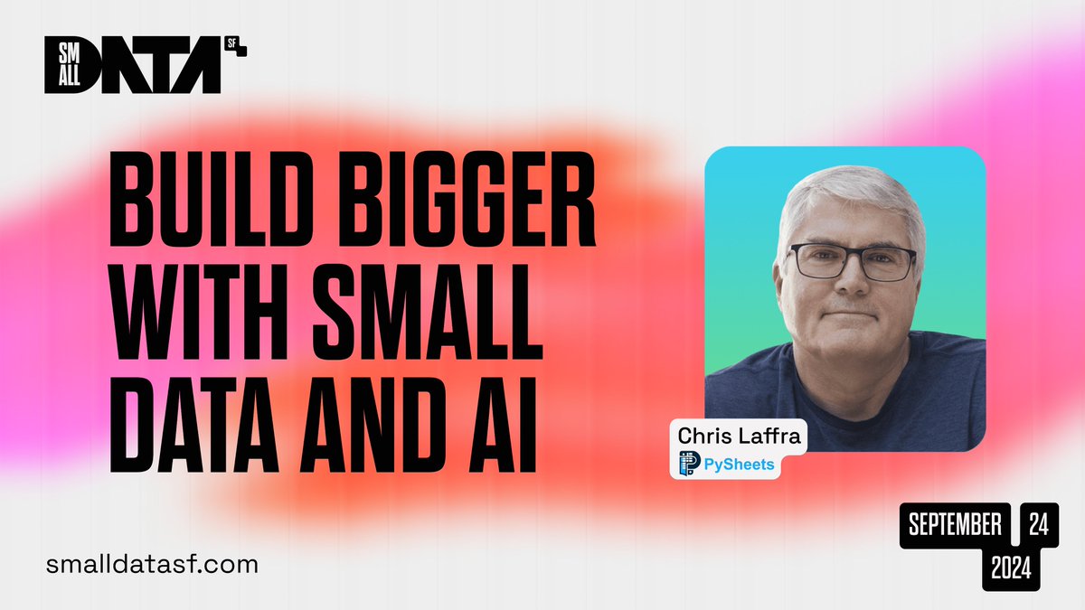 Please welcome <a href="/laffra/">Chris Laffra</a> to the Small Data SF stage 😎

Chris Laffra is the creator of PySheets, a Python spreadsheet interface for notebook aficionados.

More announcements heading your way shortly 👀

Game on 🔥
smalldatasf.com