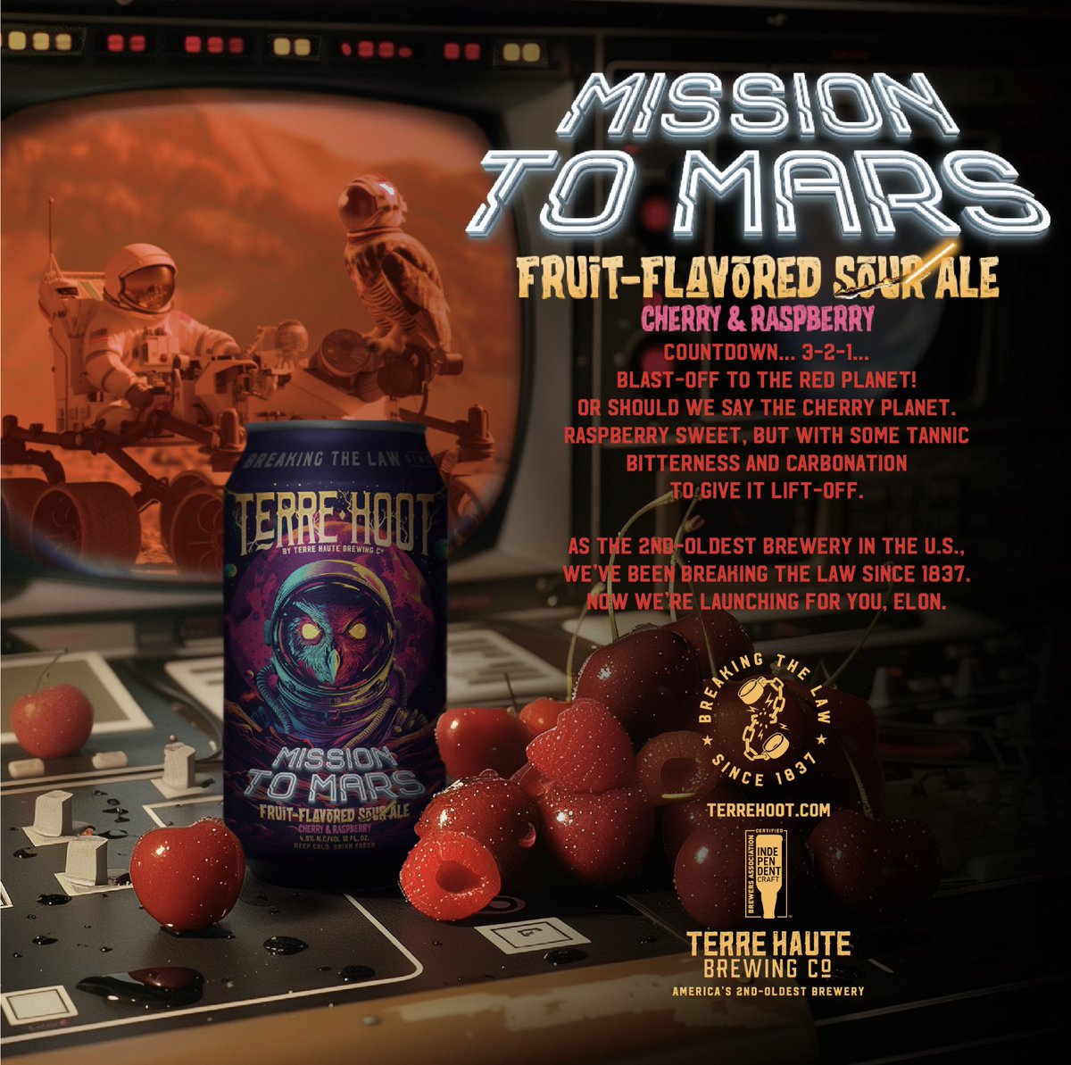 thbcbeer's tweet image. 🚀 START YOUR ENGINES 🚀 ...Owl Capone is blasting off to the red planet...or cherry planet.🍒 This new #TerreHoot fruited sour is COMING SOON