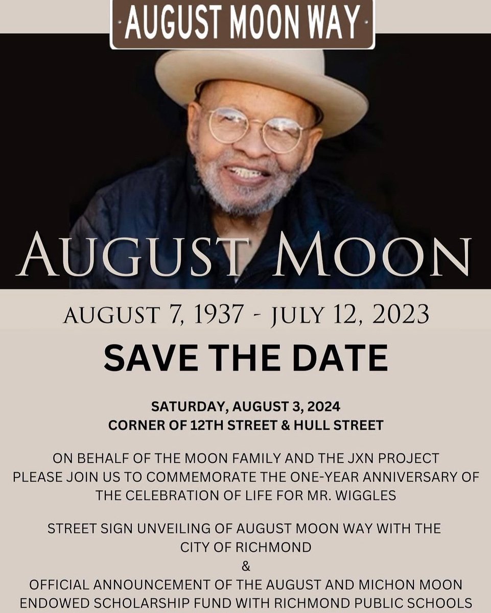 REMINDER | Join JXN on this Saturday, August 3 from 10-11am on the corner of 12th Street and Hull Street for the unveiling of August Moon Way with the City of Richmond and launch of the August and Michon Moon Endowed Scholarship Fund with Richmond Public Schools! #thejxnproject