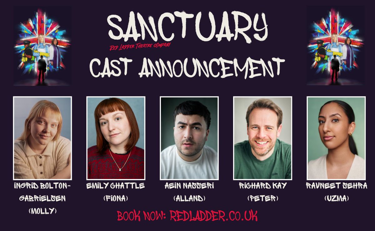 Red Ladder (@redladder) on Twitter photo 📢 We're so excited to announce your #Sanctuary cast:
Ingrid Bolton-Gabrielsen, <a href="/EmilyChattle/">Emily Chattle</a>, Aein Nasseri, <a href="/RichardAKay/">Richardkay.bsky.social</a> & <a href="/ravster_sehra/">Ravneet Sehra</a>
Come on in - the service is about to begin...
Sept - Nov '24
🎟️redladder.co.uk/whatson/sanctu… 📢 We're so excited to announce your #Sanctuary cast:
Ingrid Bolton-Gabrielsen, <a href="/EmilyChattle/">Emily Chattle</a>, Aein Nasseri, <a href="/RichardAKay/">Richardkay.bsky.social</a> & <a href="/ravster_sehra/">Ravneet Sehra</a>
Come on in - the service is about to begin...
Sept - Nov '24
🎟️redladder.co.uk/whatson/sanctu…