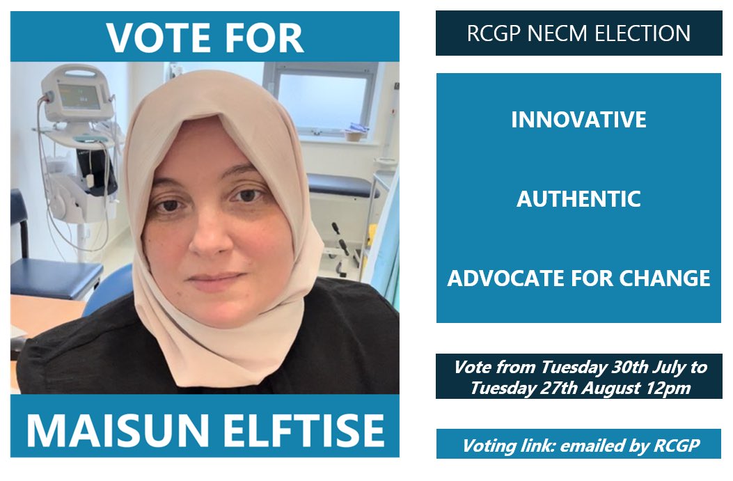 MaisunMansur's tweet photo. I am standing for #RCGPCouncil 

Vote for me as a new voice to represent you, with experience of:
💪🏼GP advocacy
💪🏼#IMG support
💪🏼 Health Inequalities as a #Core20Plus 5 Ambassador
💪🏼C&amp;W Training Hub #EDI 
💪🏼GP Freedom to Speak Up guardian
💪🏼TPD #GPRegistrar
💪🏼Midland Faculty https://t.co/yJeETEHDy9
