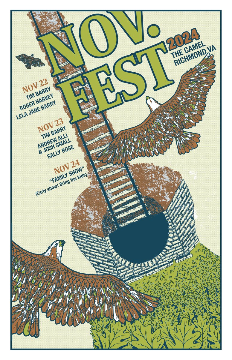 Here we go! “Nov Fest 2024” on sale Friday at 10AM (EST). I run this event on my own. It includes three shows, donation drives for Feed More and Little Hands and community events including a clean up of James River. Please spread the word. Tickets here:  timbarryrva.com