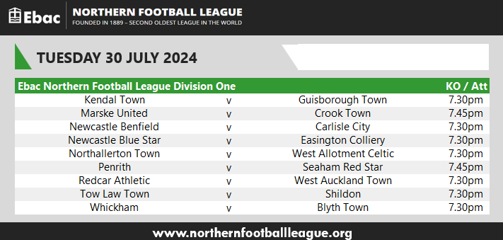 EbacNorthernLge's tweet photo. TUESDAY NIGHT FOOTBALL
Here are this evening's fixtures in the @EbacUK Northern Football League. #ENLMatchday #NorthernLeagueFamily https://t.co/ERdehhjzDn