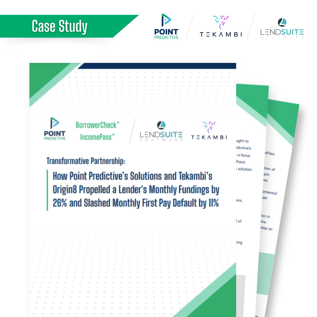 🚀 A 26% rise in monthly fundings and 11% drop in monthly first-pay defaults! See how Point Predictive’s BorrowerCheck™️ and IncomePass™️, together with <a href="/TekambiTech/">Tekambi</a>'s Origin8, delivered remarkable results for a lender client. 

🔗 Full Case Study: hubs.ly/Q02JpH_H0