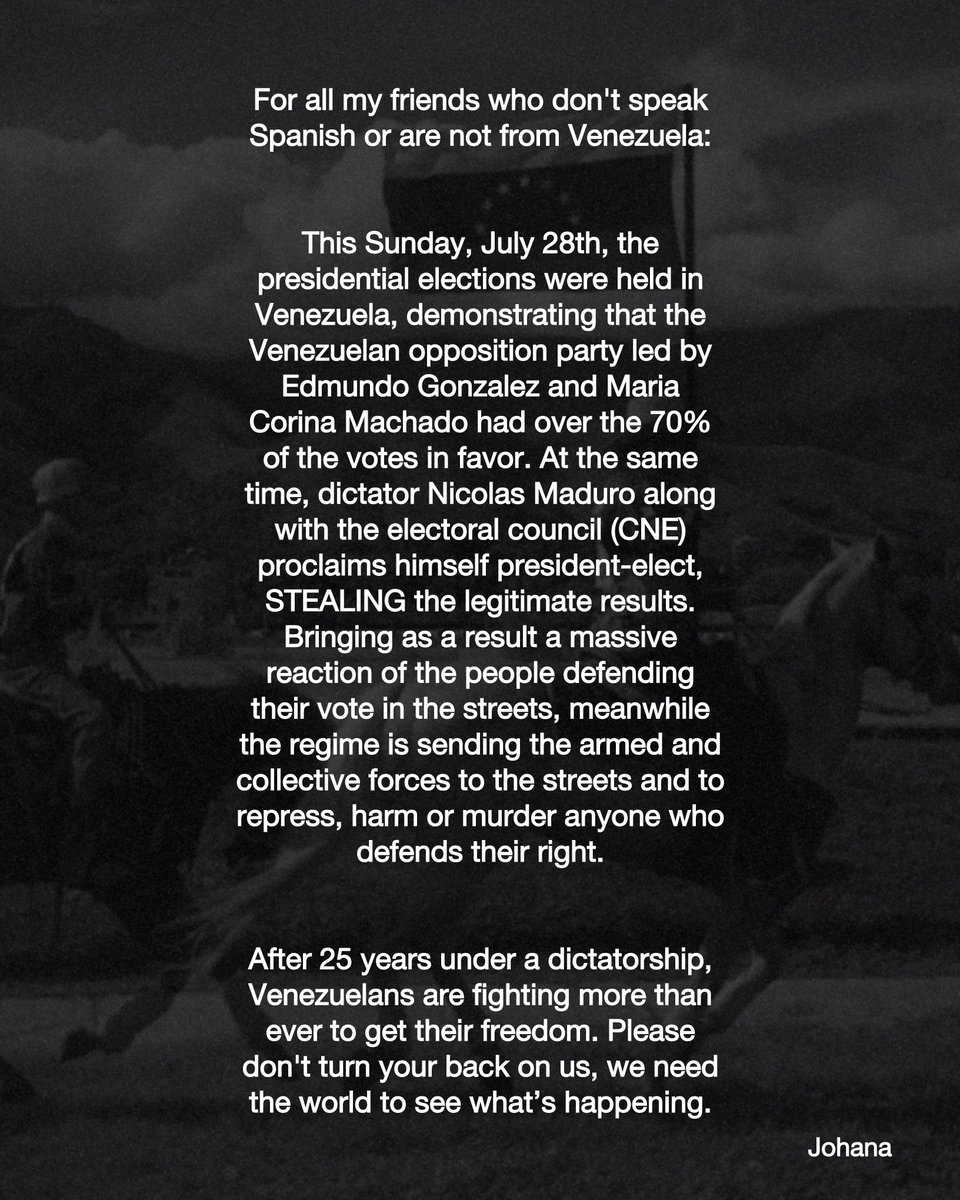 lillacraa's tweet photo. For all my friends who don’t speak Spanish or are not from Venezuela and don’t know what’s going on there: https://t.co/2TewmU2lXw