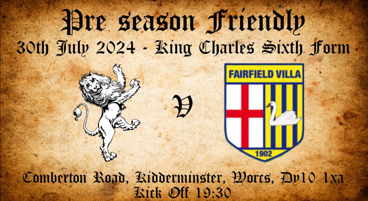 Brierley Hill Alliance (@brierleyhillafc) on Twitter photo Our opponents this evening
ποΈ <a href="/FairfieldVilla/">Fairfield Villa F.C</a>
π
30/7/2024
π 7:30 Kick Off
ποΈ King Charles Sixth Form, DY10 1XA
π Pre Season Friendly Our opponents this evening
ποΈ <a href="/FairfieldVilla/">Fairfield Villa F.C</a>
π
30/7/2024
π 7:30 Kick Off
ποΈ King Charles Sixth Form, DY10 1XA
π Pre Season Friendly