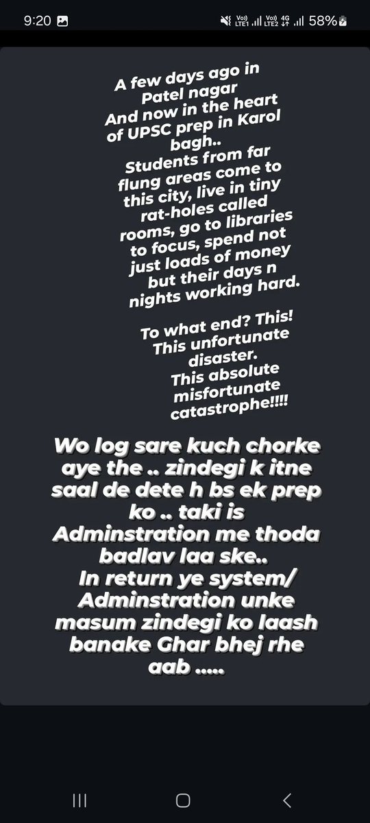 suskrmkr's tweet photo. Humara society k betterment k goal k sath wo bache ORN p din raat ek krke baithe the.. 
Or badle me society ne unko kya diya?? 
DEATH !!! 
#WeWantJustice
#UPSCaspirants
#ORNprotests
#DelhiCoachingCenterIncident
#BasementMurder
#CoachingMafia https://t.co/FCQmqyRQZj