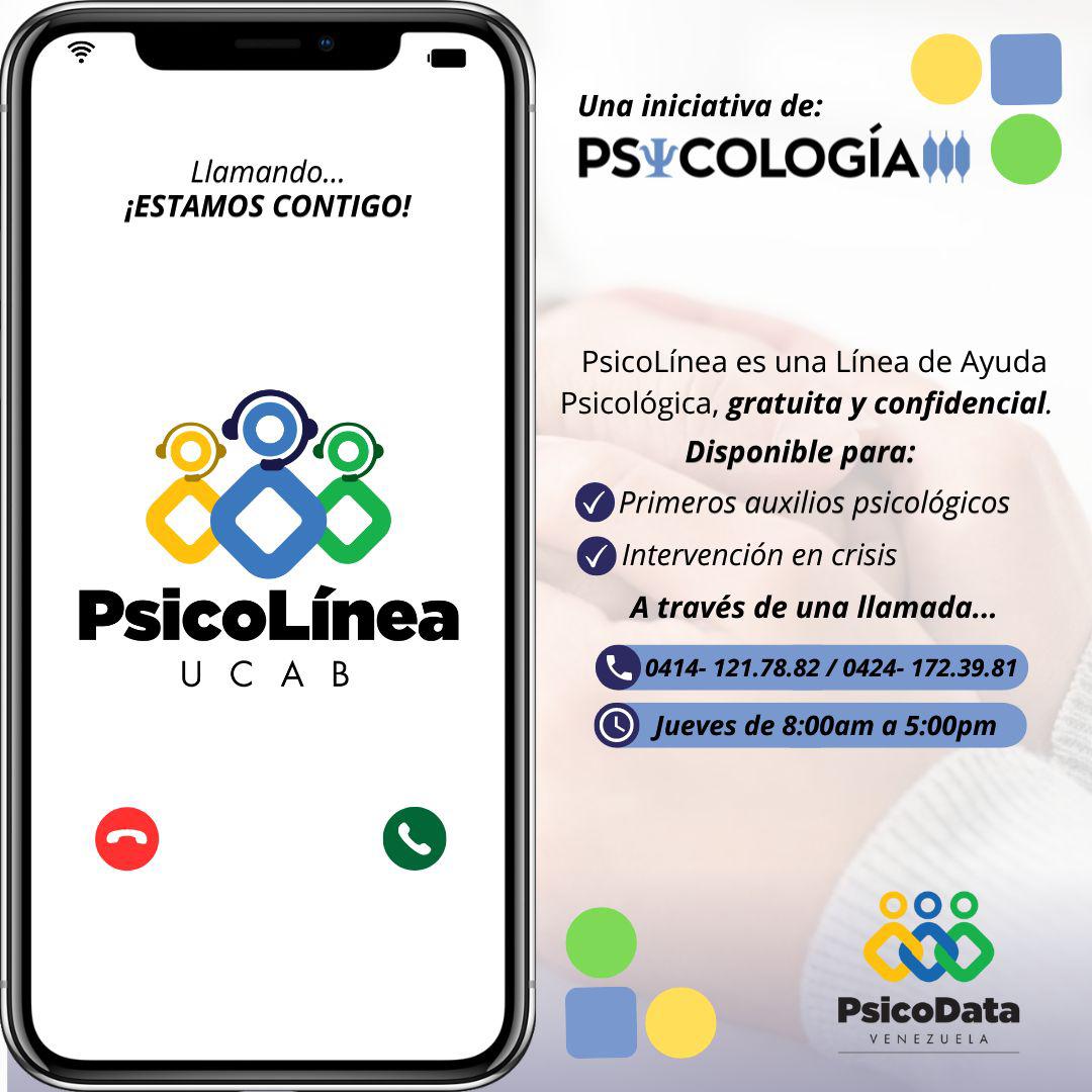 Servicio público: <a href="/psicologia_ucab/">Psicología UCAB</a>  activó una línea telefónica de atención gratuita y confidencial. Funcionará, por ahora, los jueves, para ofrecer primeros auxilios psicológicos e intervención en situaciones de crisis. Los números: 0414-1217882 y 0424-1723981.

Difunde