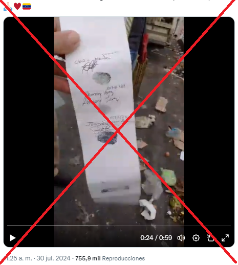 EsPajaVe's tweet photo. ⚠️‼️ ¿Actas encontradas en un basurero de El Vigía corresponden a la elección del #28Jul? 

🔎👉🏼 Investigamos y nuestro resultado es: #EsPaja 
Como señaló el periodista experto en materia electoral, @puzkas, las actas emitidas por las máquinas de votación el pasado domingo tienen la firma digital de los miembros de mesa y testigos electorales, al igual que cuenta con un código QR.
📹❌ En el video viral, los documentos muestran firmas hechas con bolígrafos y marcas de huellas dactilares.
📸✅ Una imagen publicada por @ConVzlaComando se pueden observar de forma detallada las actas (las franjas a los costados son azules y las firmas son digitales). #30Jul.
