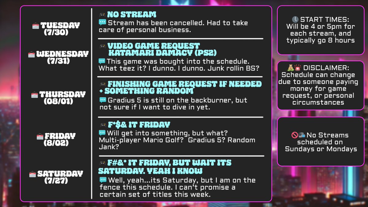 On the fence like a dirty ol Alley Cat this week. Not sure what I want to rip into. Sorry, no stream today. This is the only change. Otherwise per normal broadcasts. Take care of yourselves out there, and see you tomorrow.