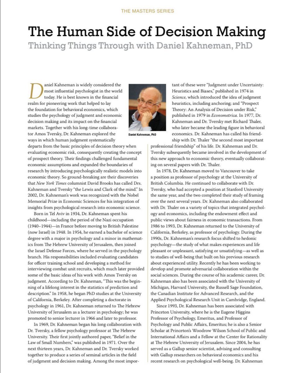 You want to learn about Behavioral Finance?

Daniel Kahneman's writing about The Human Side of Decision Making  is phenomenal.

If you read one thing today, please make it this. 

I'm sharing it with you for free: