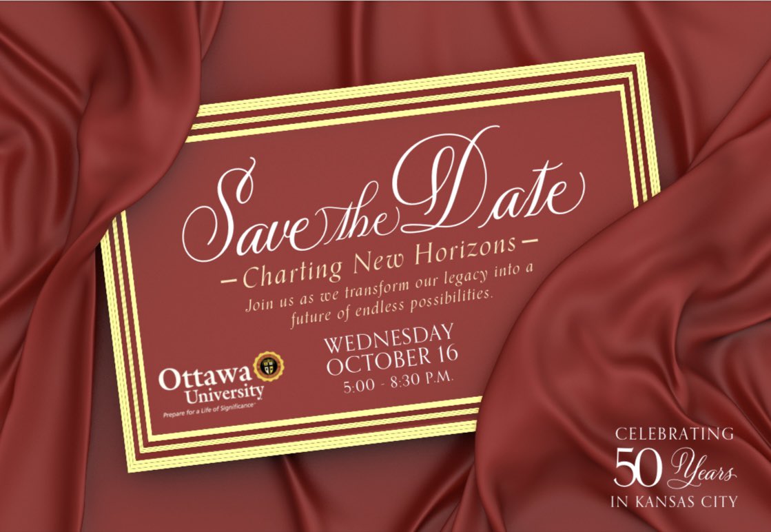OUForeverMore's tweet photo. Exciting news ๐ Ottawa University will celebrate 50 years of preparing graduates for lives of significance in the Kansas City metro area.
#OUKC https://t.co/3y2ZhbxMXP