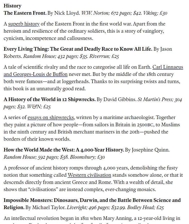 The Economist has picked my book A History of the World in 12 Shipwrecks as one of the best books published so far in 2024. I'm thrilled by this!
