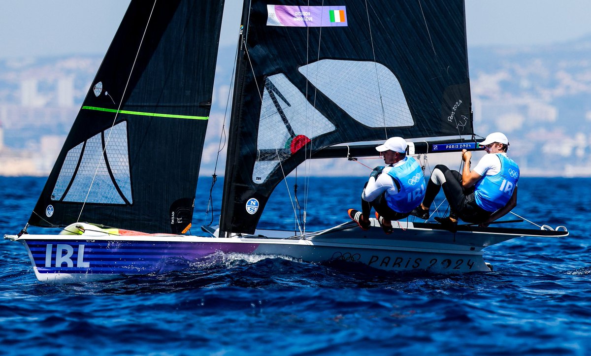 Our Men's Skiff holding 2nd position overall for the third day in a row! 👏

Robert Dickson and Sean Waddilove are putting in a shift down in Marseille. Really impressive work, let's keep it up lads! 🔥

#TeamIreland | #Paris2024