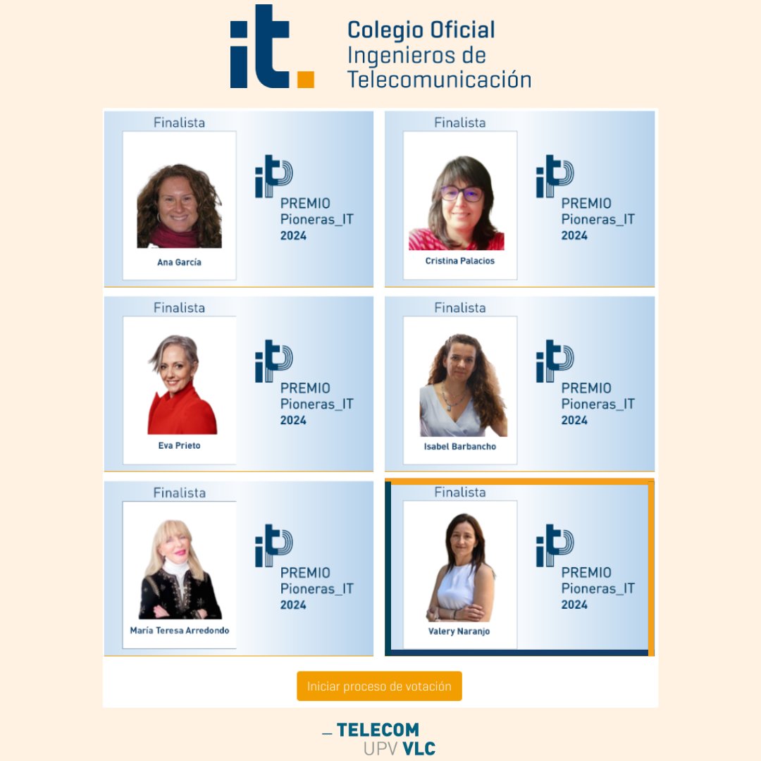 🟠 Nuestra docente Valery Naranjo es una de las candidatas al premio Pioneras IT 2024 que convoca el COIT. Tanto si eres colegiado/a como si no lo eres, ¡puedes votar por ella!  🙌
Te deseamos mucha suerte 🍀
🔗 Vota aquí: ow.ly/R5Hj50SN4Ex