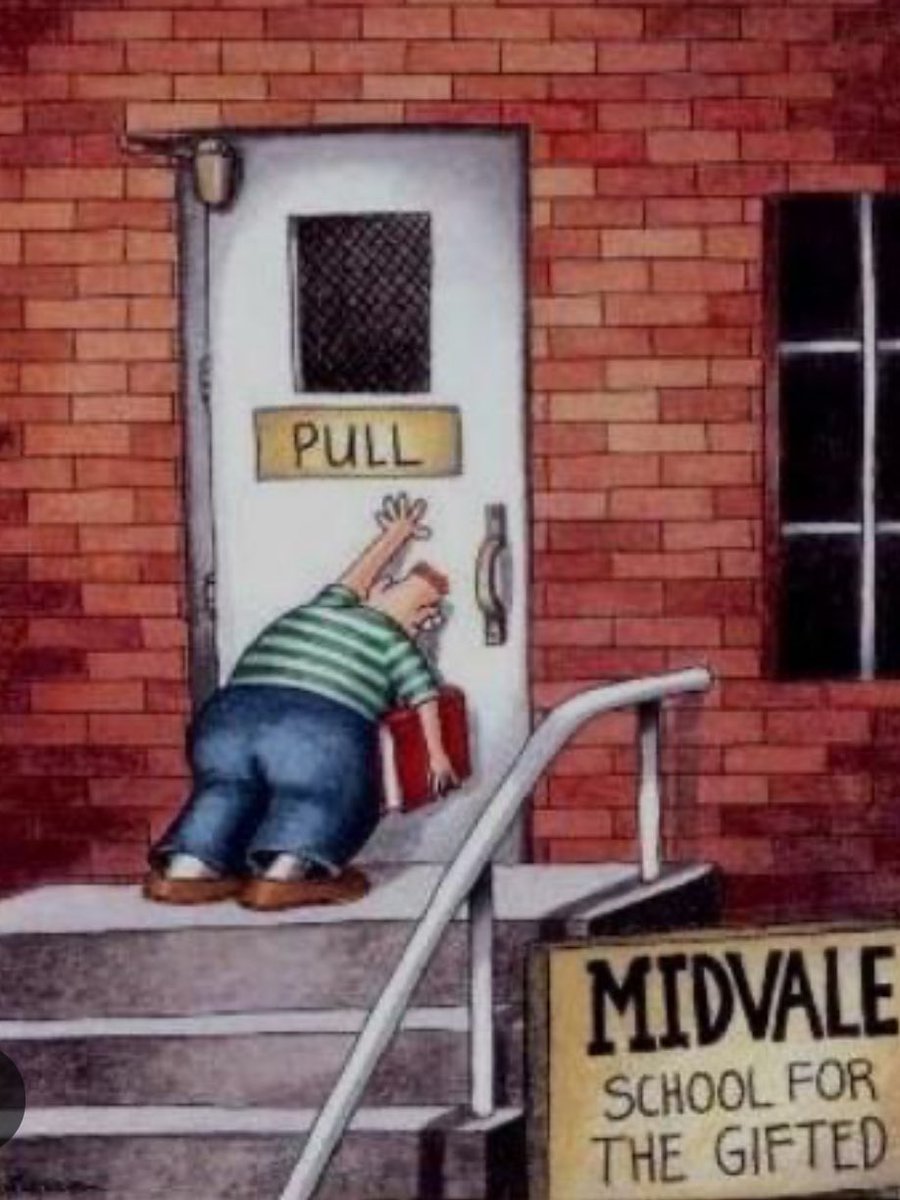 DeniseBJoyce's tweet photo. @EsotericCD This one became an inside joke with our family. To this day, whenever someone tries to open a door the wrong way, they’re likely to hear: “School for the gifted.” https://t.co/WyU0sfm2Zx