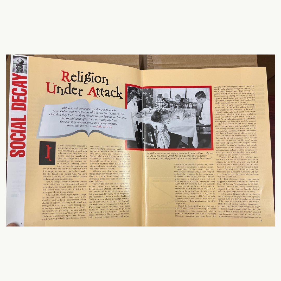 From the Archive: Citizens Commission on Human Rights magazine - Psychiatry Destroying Religion 1995.

This issue included an article entitled 'Religion under attack' which discusses the place of religion in an increasingly modern technological society.

Copyrights belong to CCHR