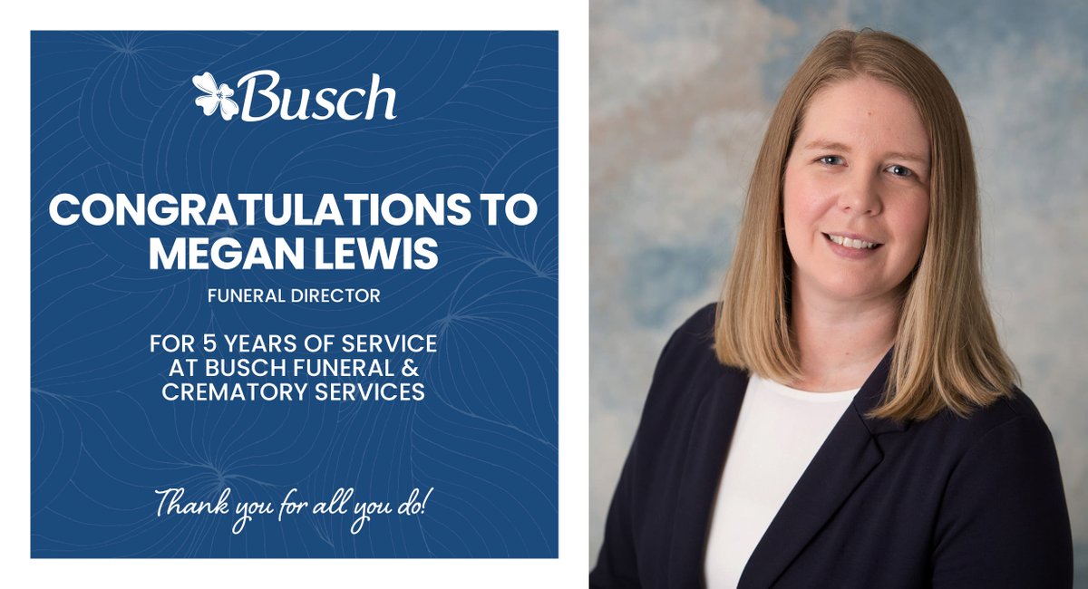 buschcares's tweet image. Happy Work Anniversary to Funeral Director Megan Lewis! 🎉 Megan serves families in difficult moments with humility and expertise. Join us in congratulating her in the comments below. #congrats #workversary