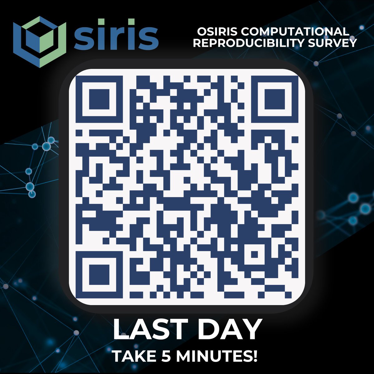 OSIRIS (@osiris4r) on Twitter photo 📢 TODAY is the last day to make your voice heard! Contribute to the #OSIRIS survey and support #ReproducibleResearch. It only takes 15 minutes! ⏱️
🔗 buff.ly/3UGWRI9
#Science #Research #OpenScience #OpenCode #OpenData #ScienceReproducibility #ScienceForAll 📢 TODAY is the last day to make your voice heard! Contribute to the #OSIRIS survey and support #ReproducibleResearch. It only takes 15 minutes! ⏱️
🔗 buff.ly/3UGWRI9
#Science #Research #OpenScience #OpenCode #OpenData #ScienceReproducibility #ScienceForAll