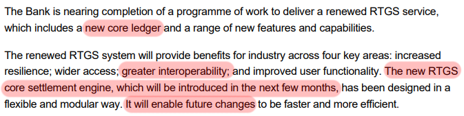 GregLuntX's tweet photo. ⚔️ 𝐁𝐑𝐄𝐀𝐊𝐈𝐍𝐆: The Bank of England confirms their new RTGS will be introduced “in the next few months.”

This system currently settles £755 BILLION PER DAY.

The new system, which includes “a new core ledger” and “greater interoperability,” is likely to use $QNT and Overledger as its core infrastructure.

The report also discusses new experiments around wCBDC, synchronization, and interoperability with global ledgers (via Project Agorá).

The overhaul of the financial system doesn’t seem to be slowing down...

And $QNT appears to be in the middle of it all.